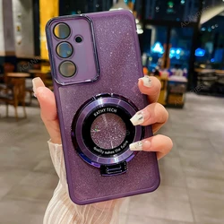 Glitter Clear Silicone Case with Circle Magnetic Stand Cover for M53 5G (SF CX Purple)