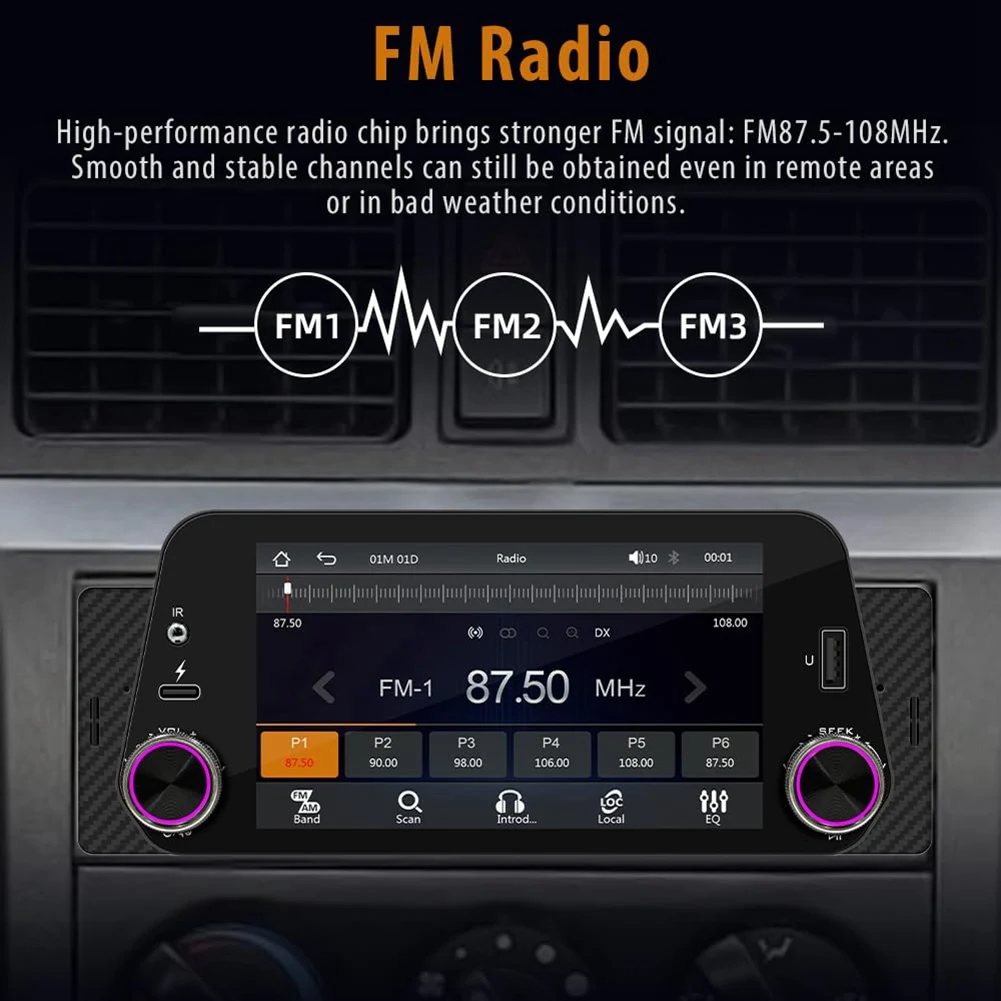 Single Din Car Stereo With Wireless Carplay/Android Auto, Touchscreen Radio, Bluetooth, Backup Camera, Mirror-Link