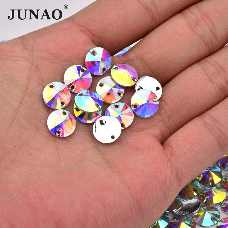 

JUNAO 10 12 16 18mm Top Quality Sewing Crystal AB Diamond Rivoli Strass Flatback Resin Rhinestones For Dress Jewelry Making