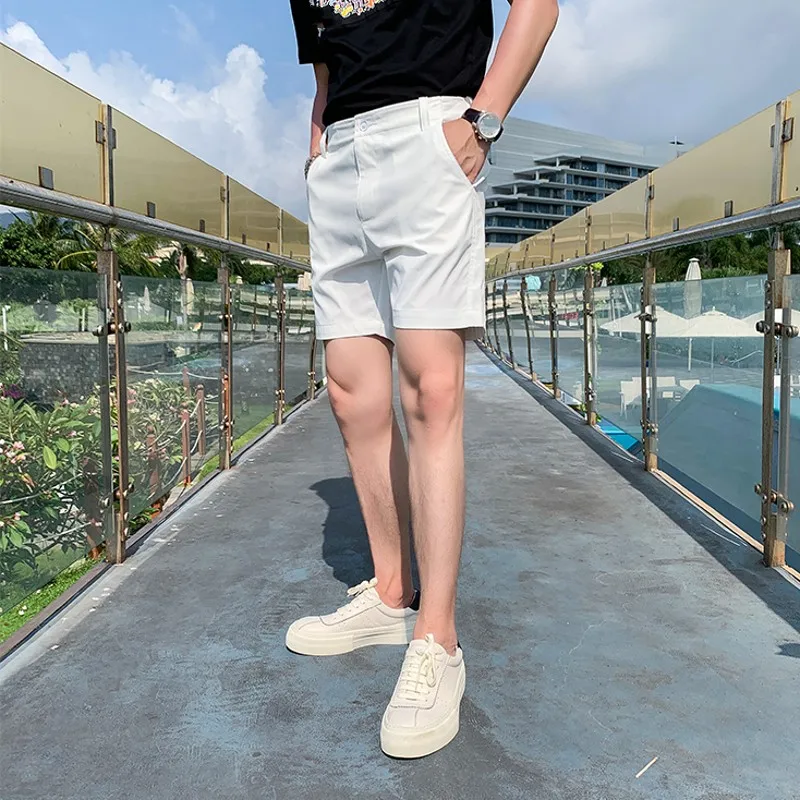 Summer Casual Shorts Mens Solid Korean Business Fashion British Style Vintage Slim Straight Thin Knee Length Suits Shorts maamgic sweat shorts