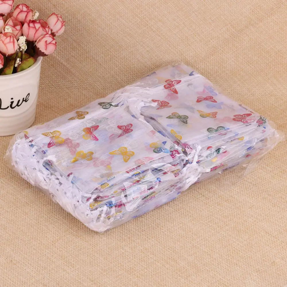 10/25pcs/lot Organza Gift Bag Colorful Butterfly Jewelry Bag Gift Pouches For Wedding Party Candy Bag  Jewelry Packing Wholesale