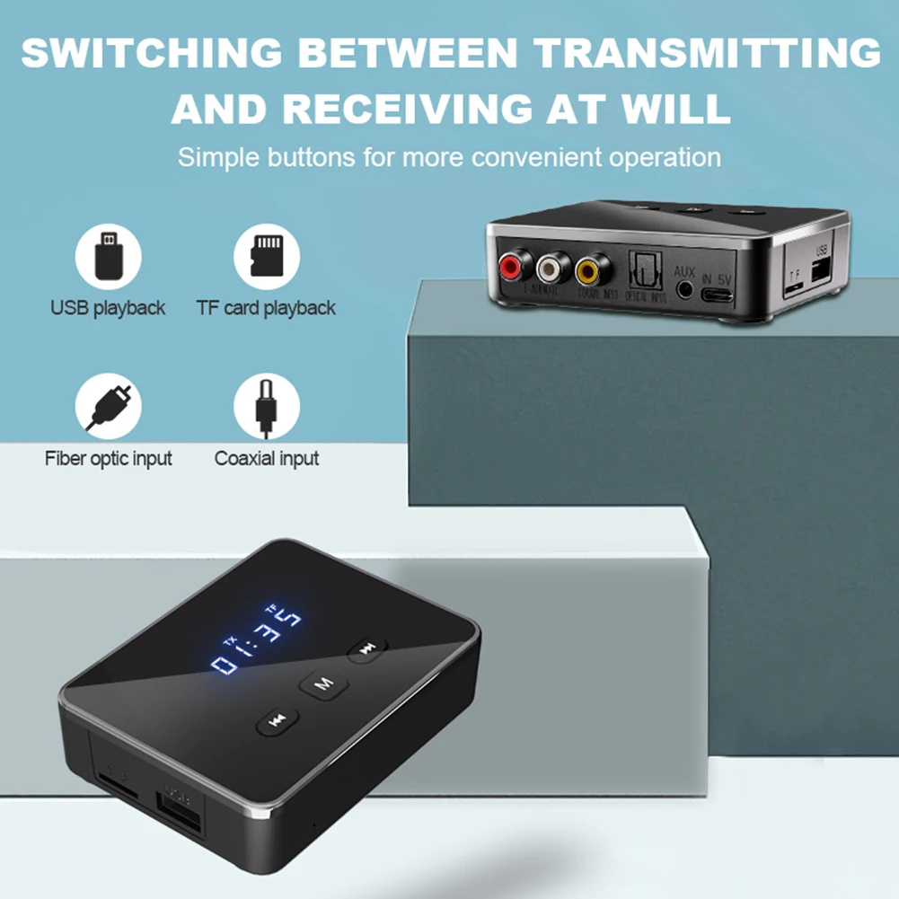 BT 5.4 Receiver Transmitter with RCA 3.5mm AUX & Display BT Audio Adapter Wireless Adapter for TV/Car/PC/Home Stereo/Speakers