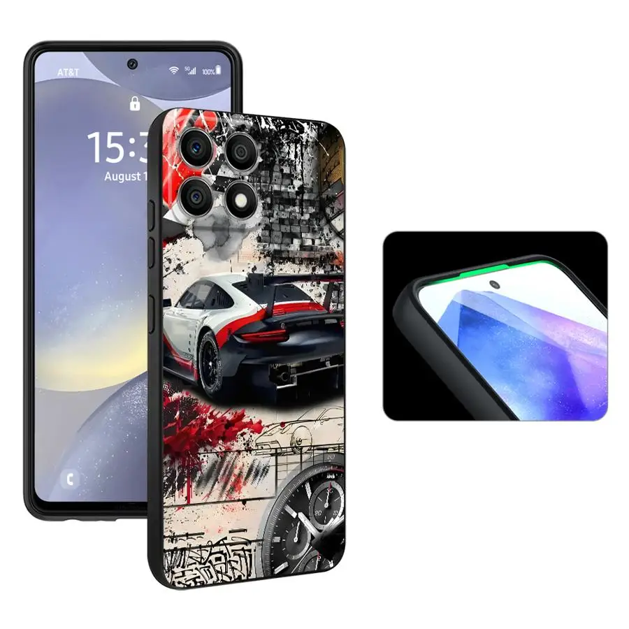 Sleek Black Soft Phone Cover with Stylish Car Design