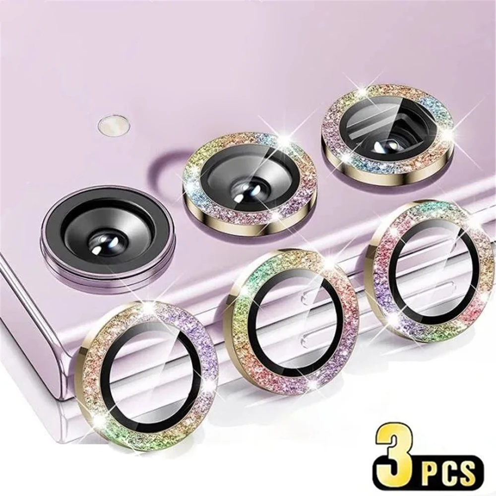 Sparkling Glitter Metal Glass Lens Protector Set - Full Camera Coverage