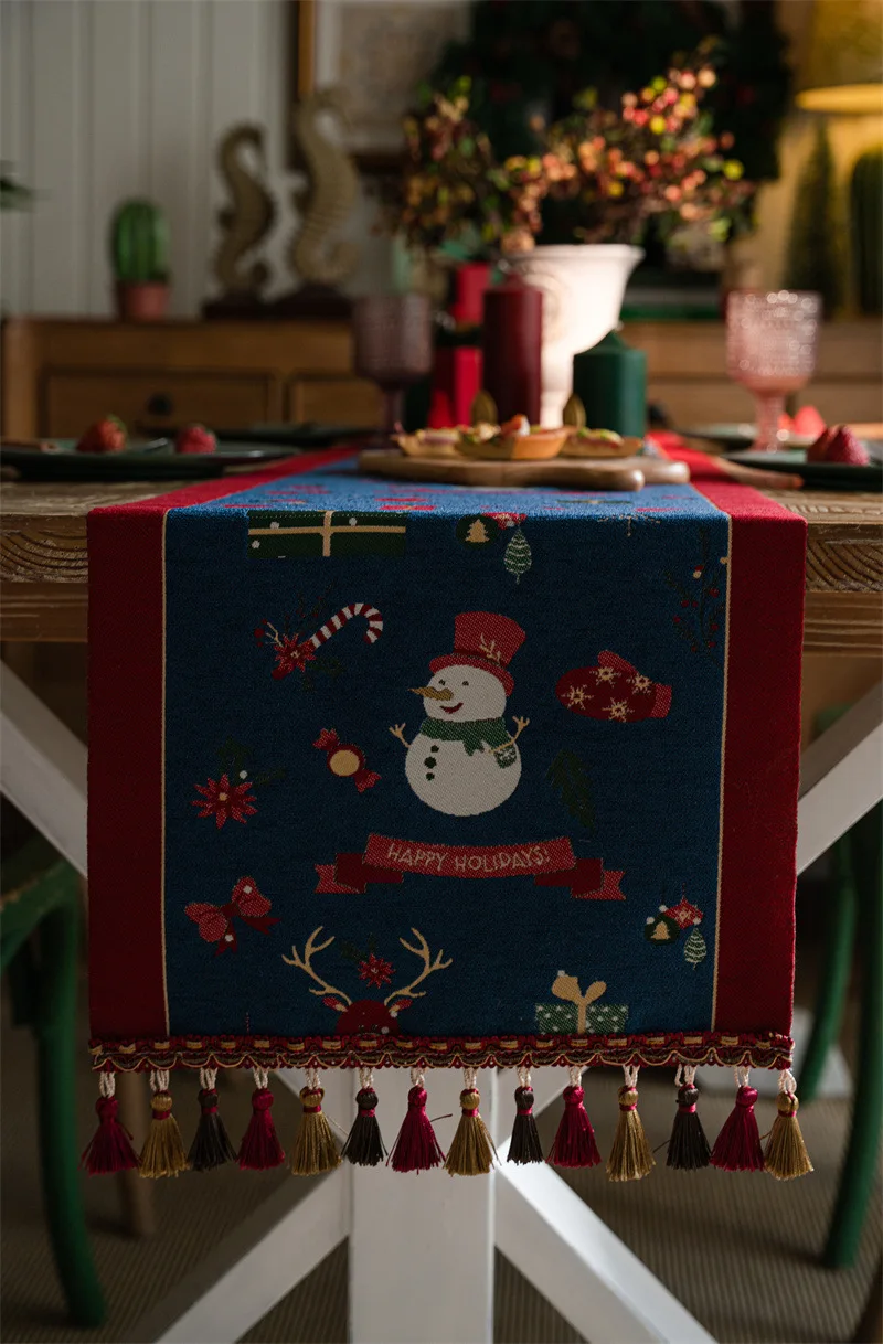 Christmas Trees Snowman Table Runner - 13x72 Inch Holiday Decor For Dining Table