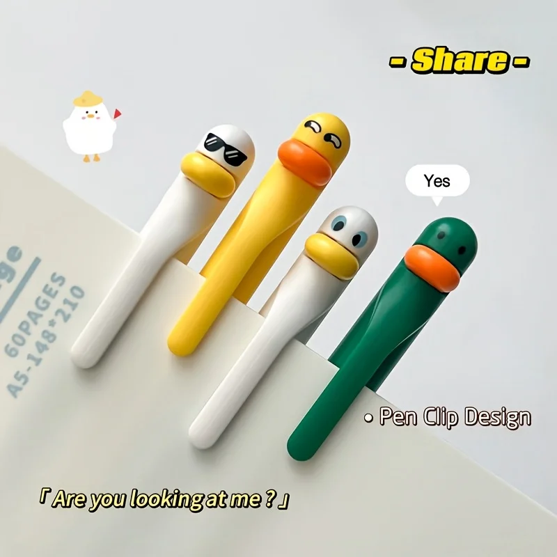 4PCS of Duck-shaped Rotating Gel Pens, 0.5mm Black Pen Reflow Writing Pens, Stress-relieving and Fun Office Signature Pens