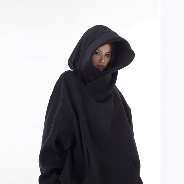 American Functional High Collar Hoodie Men's Nerd Design Loose Couple Outfit Spring Casual Long Sleeve Fleece Lined Polyester... 2