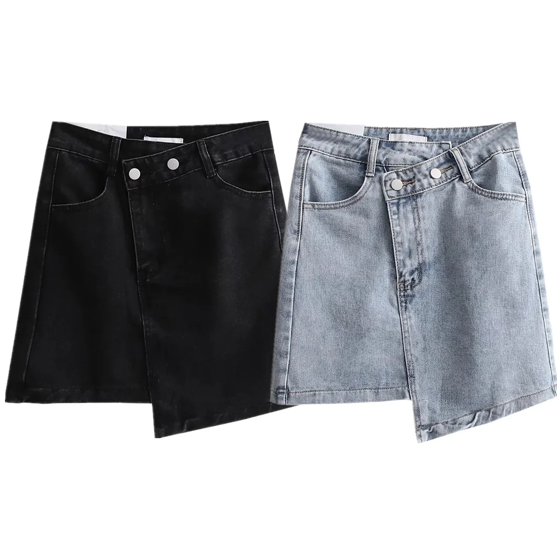

Maxdutti 2023 Summer Dress Ins England Style High Street Vintage High Waist Denim Skirt Sexy Asymmetry A-line Mini Skirts Womens