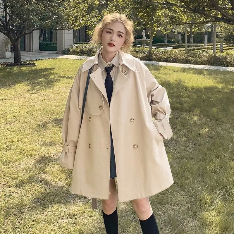 

Khaki Windbreaker Coat Women's Mid length 2023 Spring and Autumn New Small Student Loose and Slim Style Coat Jackets Clothing