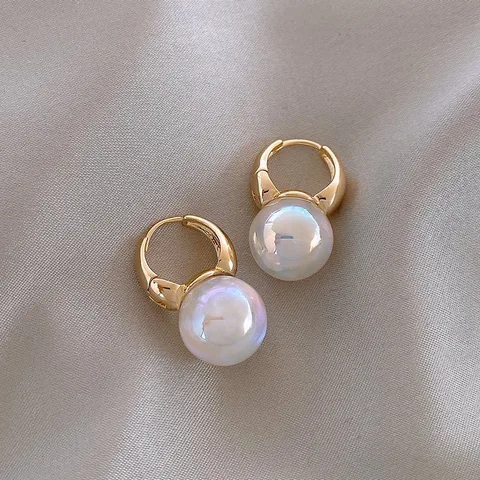 Simple Celebrity Style Gold Pearl Drop Earrings For Woman 2022 Korean Fashion Jewelry Wedding Girl's Sweet Accessories