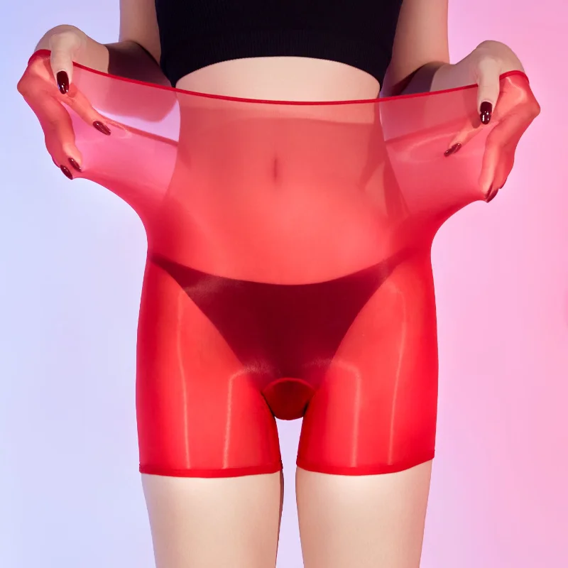 Women Sexy Panties Oil Shiny Glossy See Through High Waist Seamless Boxer Shorts Nylon Elastane Image 4