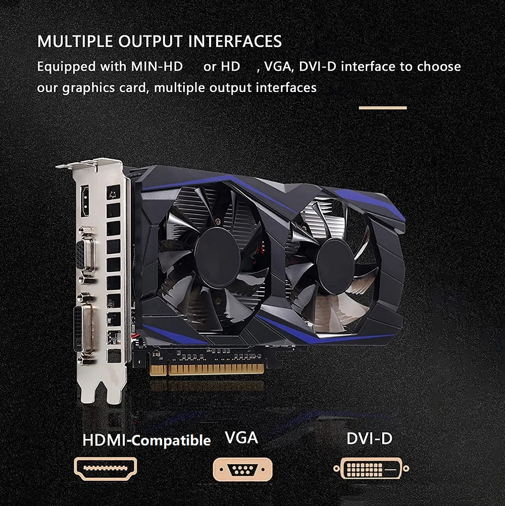 Novas Placas Gráficas Gtx1050ti Ddr5 Jogos de Vídeo 1gb Refrigerador de Mineração com Hdmi-compatível Dvi Vga hd Interfaces Duplo Ventilador 1080 para pc - Imagem 2