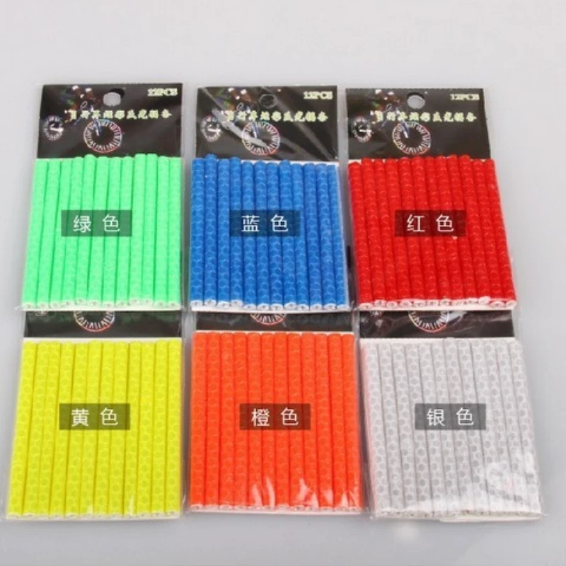 12Pcs Tube Warning Cycling Bicycle Mountain Bike Riding Wheel Rim Spoke Mount Clip Tube Warning Light Strip Reflector Reflective