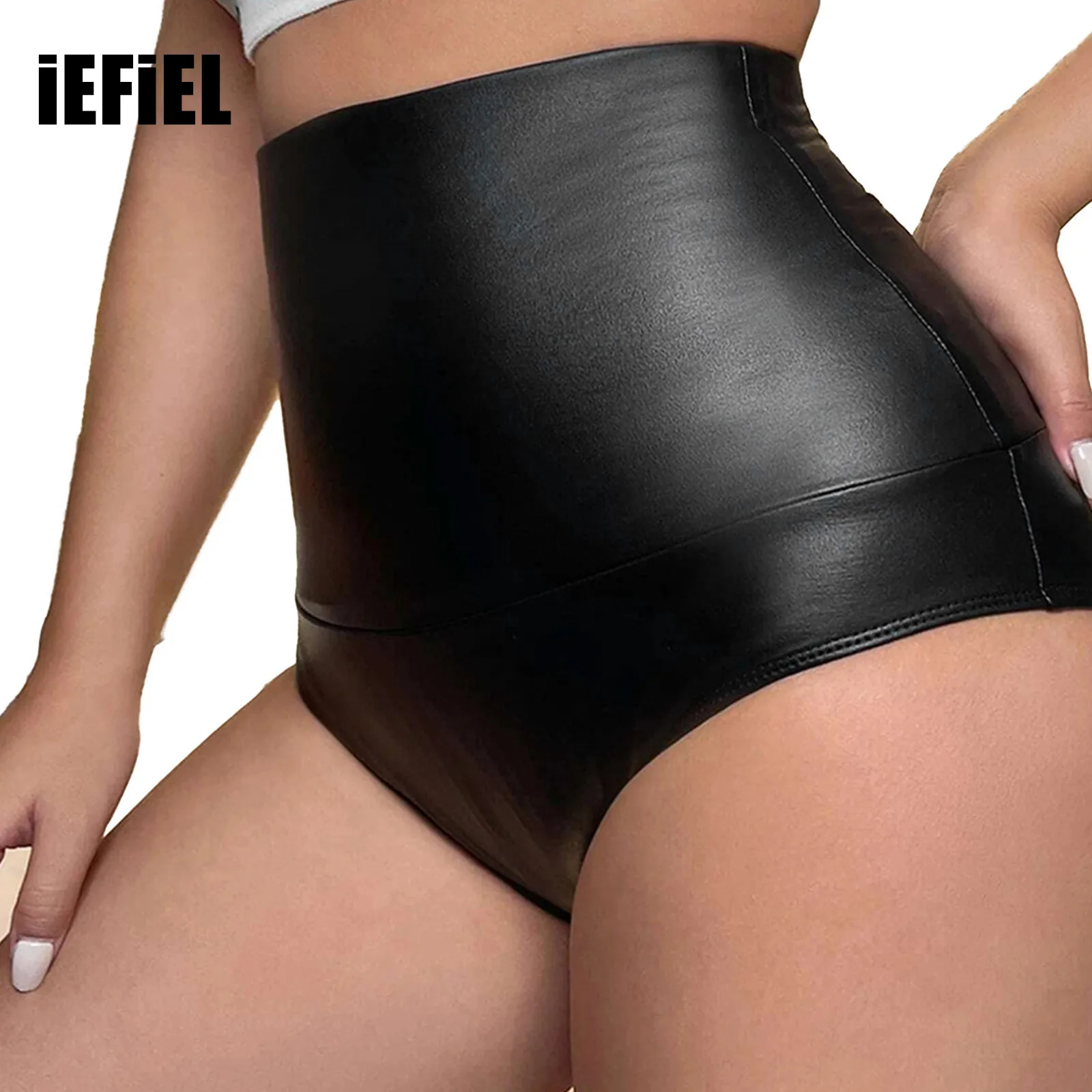 

Sexy PU Leather Booty Shorts Womens Briefs Panties Fashion Black High Waist Hot Pants for Disco Party Nightclub Rave Clubwear