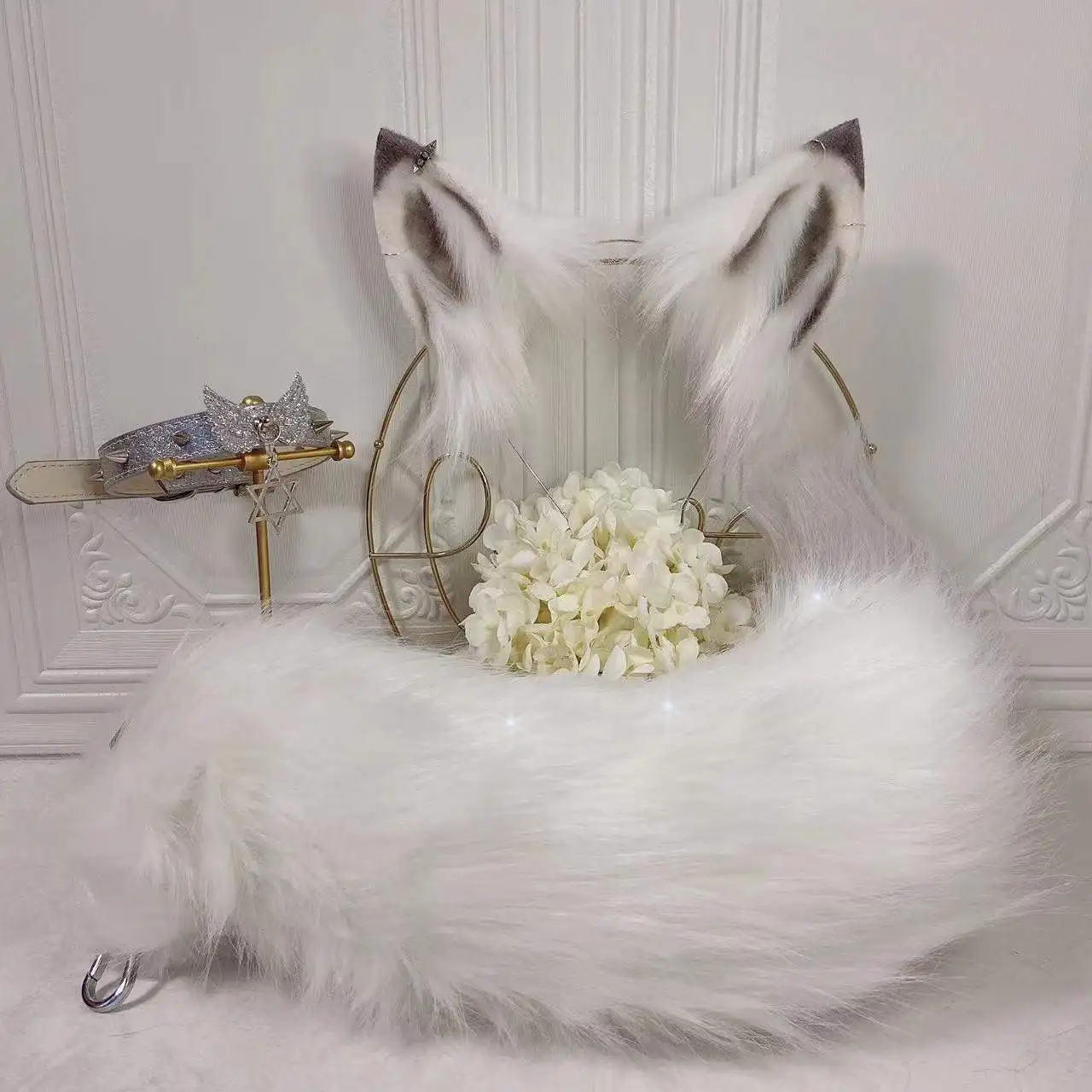 2020 White Wolf Simulation Fox Chien Animal Oreilles Bête Queue Cheveux fixe Cosplay Top 