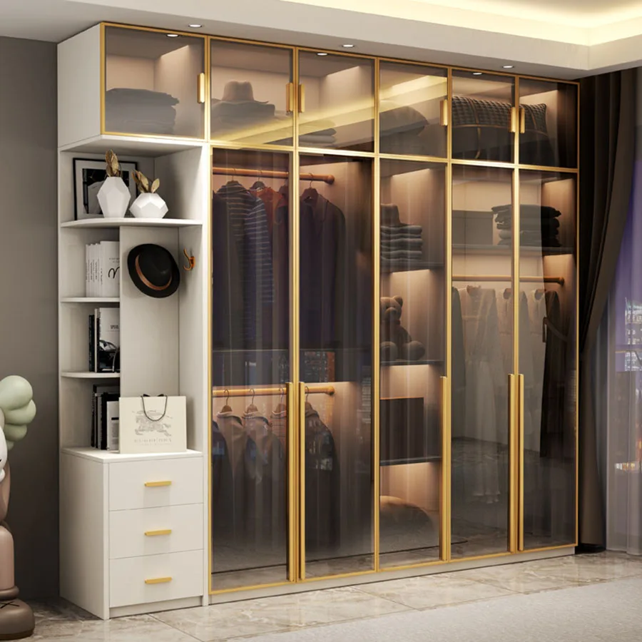 

Adjustable Vintage Wardrobes Luxury Transparent Door Sliding Large Size Rack Partition Closet Shelf Meubles Salon Furniture