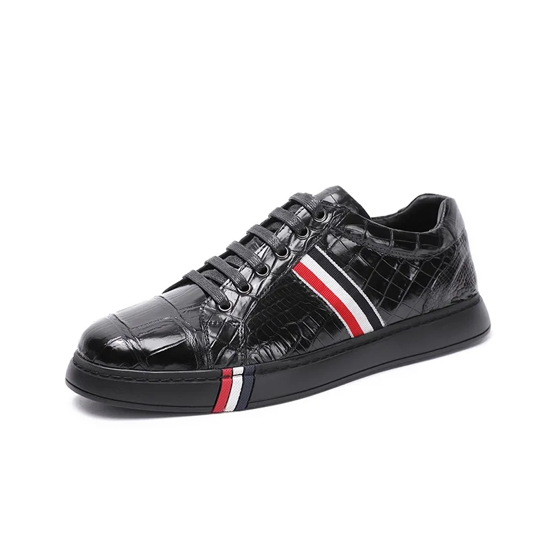 

Authentic Real True Crocodile Skin Black Sole Male Casual Board Sneakers Genuine Alligator Leather Men's Lace-up Walking Flats