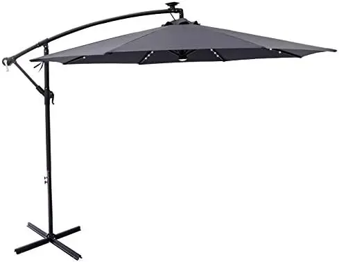 

ft Half Round Outdoor Market Umbrella with Solar LED Lights and Tilt, Black Umbrella Raincoat Umbrella corporation Mini umbrel