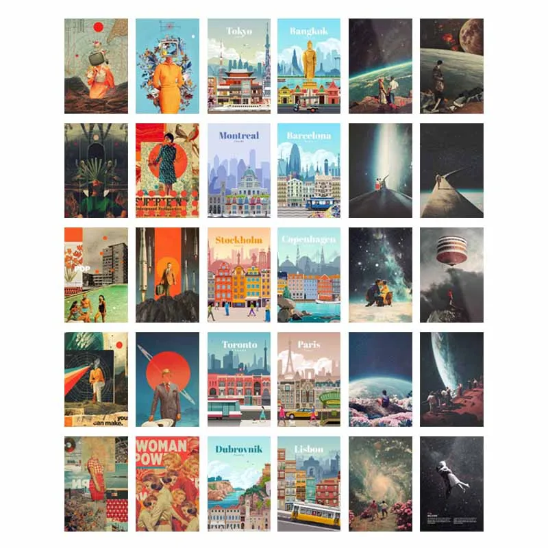 

10pcs Retro Space Dream Posters DIY Home Decor Cards Aesthetic Cartoon Cities Prints Art Painting Pictures Room Bar Study Mural