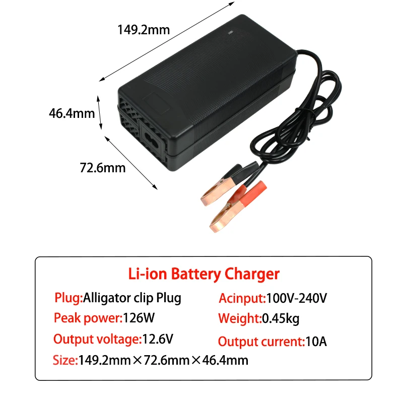 High-Power 10A/15A Lithium Battery Charger with Built-In Cooling Fan
