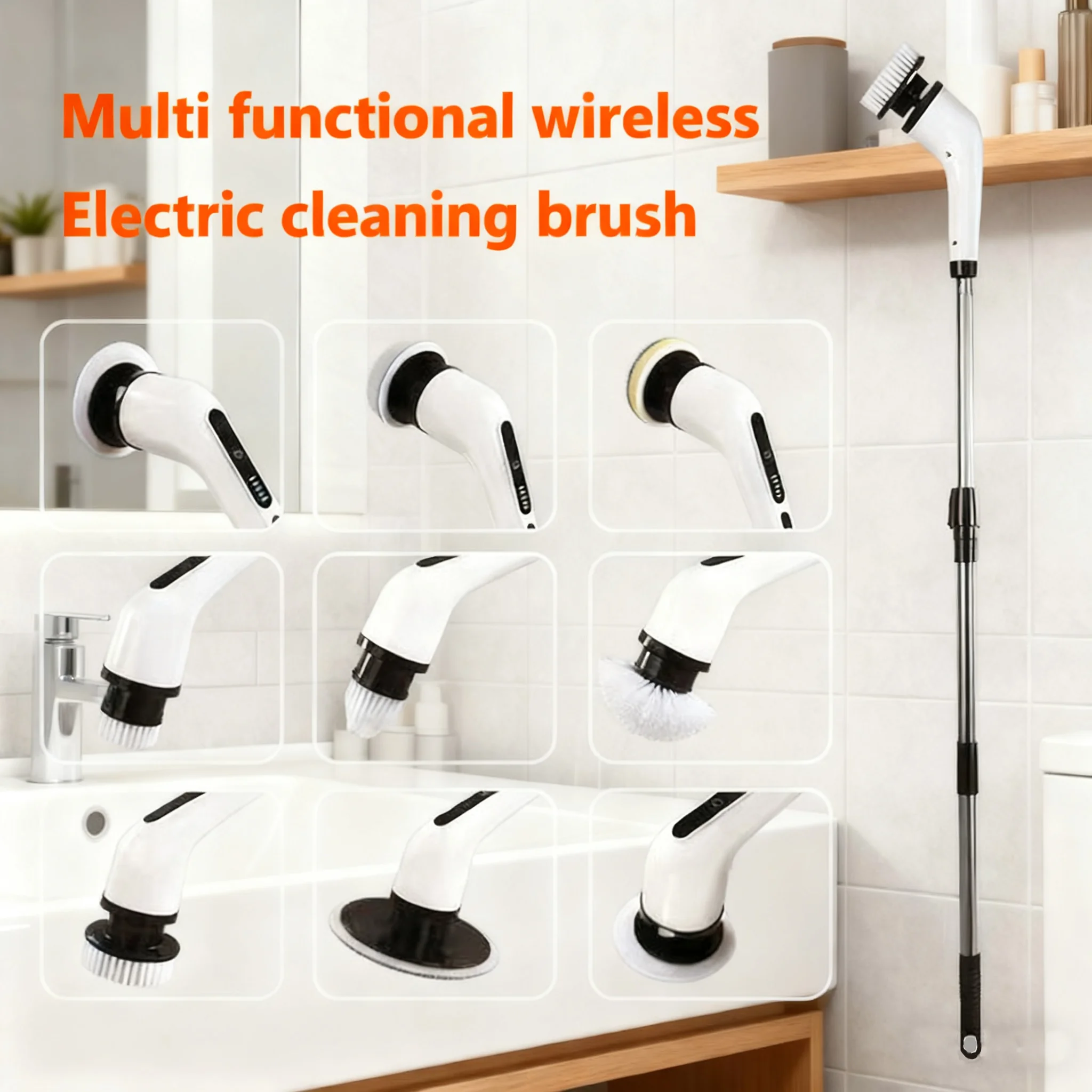 Electric Spin Scrubber, Multifunctional Cordless Cleaning Brushwith 9 Replaceable Heads, USB Rechargeable, 3-SpeedAdjustable 2
