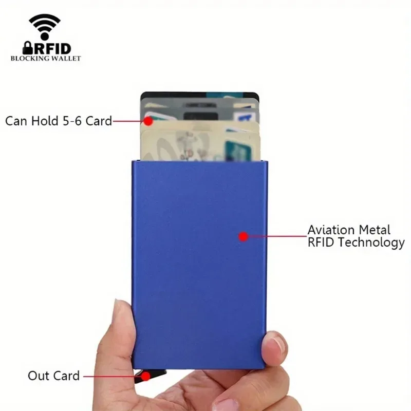 RFID Pop Up Card Holder Metal Thin Slim Men Women Wallets Minimalist Small Purse ID Credit Card Clip Business Box Wallet