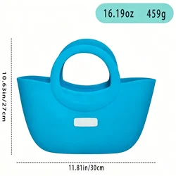 Silicone Waterproof Tote Bag with Large Capacity for Shopping, Beach, and Travel (Blue)