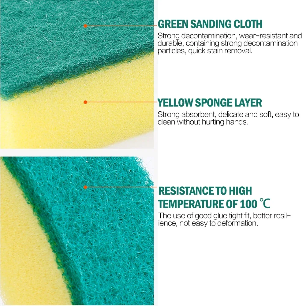 10/20pcs Reusable Double-Sided Cleaning Sponge Dishwashing Cleaning Wipe Household Scouring Pad Sponge Set Kitchen Accessories 4