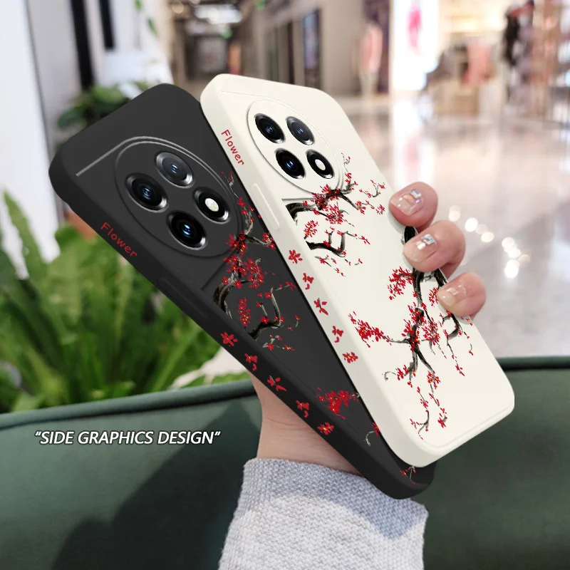 Elegant Cold Plum Snow Liquid Silicone Phone Case Cover