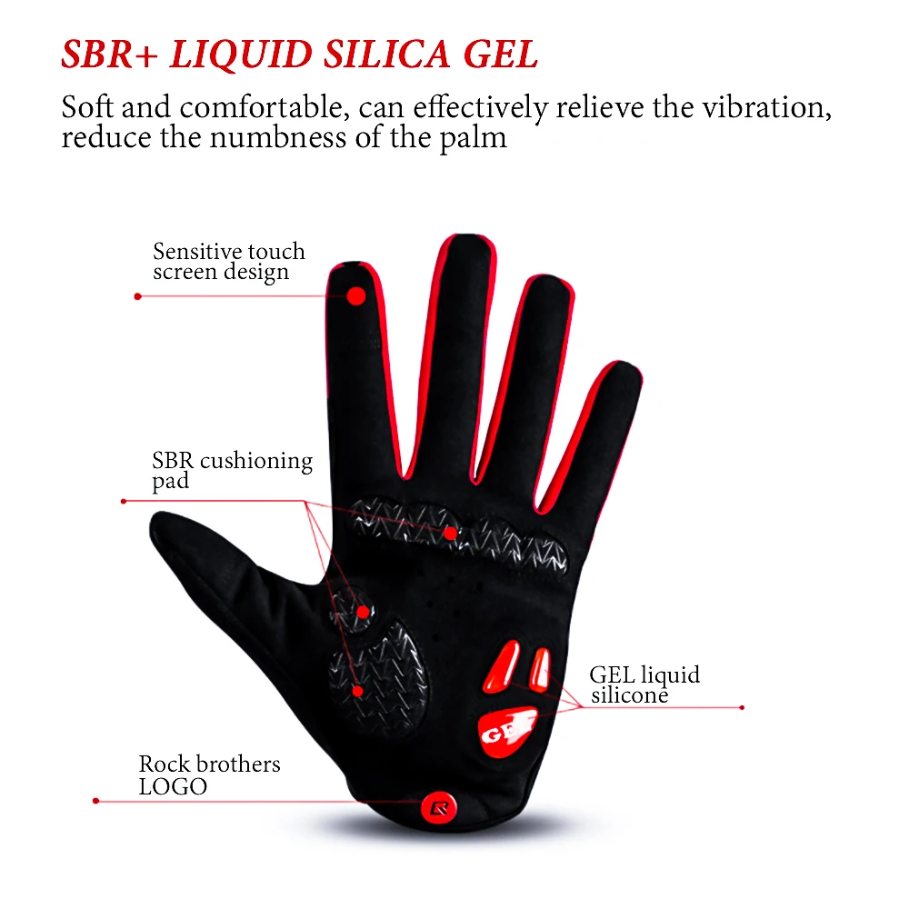 ROCKBROS Cycling Touch Screen Non-slip Gloves GET Liquid Silicone Palm Rest Full Finger Bicycle Glove Windproof Riding Equipment