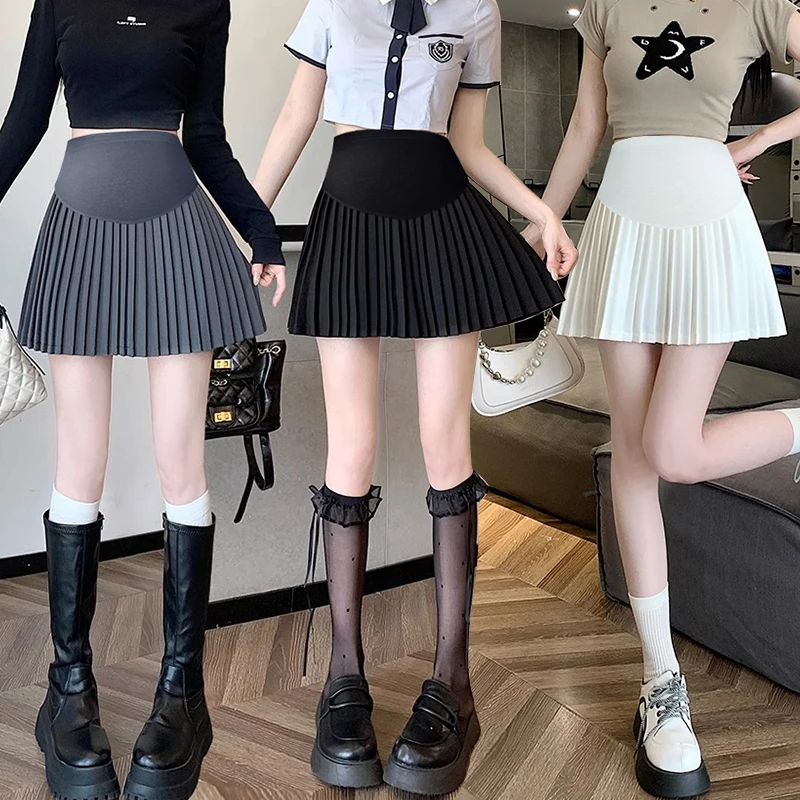 Solid Color Maternity Pleated Skirt Summer Fashion Pregnancy Suit Skirts Fashion Pregnant Woman Mini Skirt with Lining Sweet