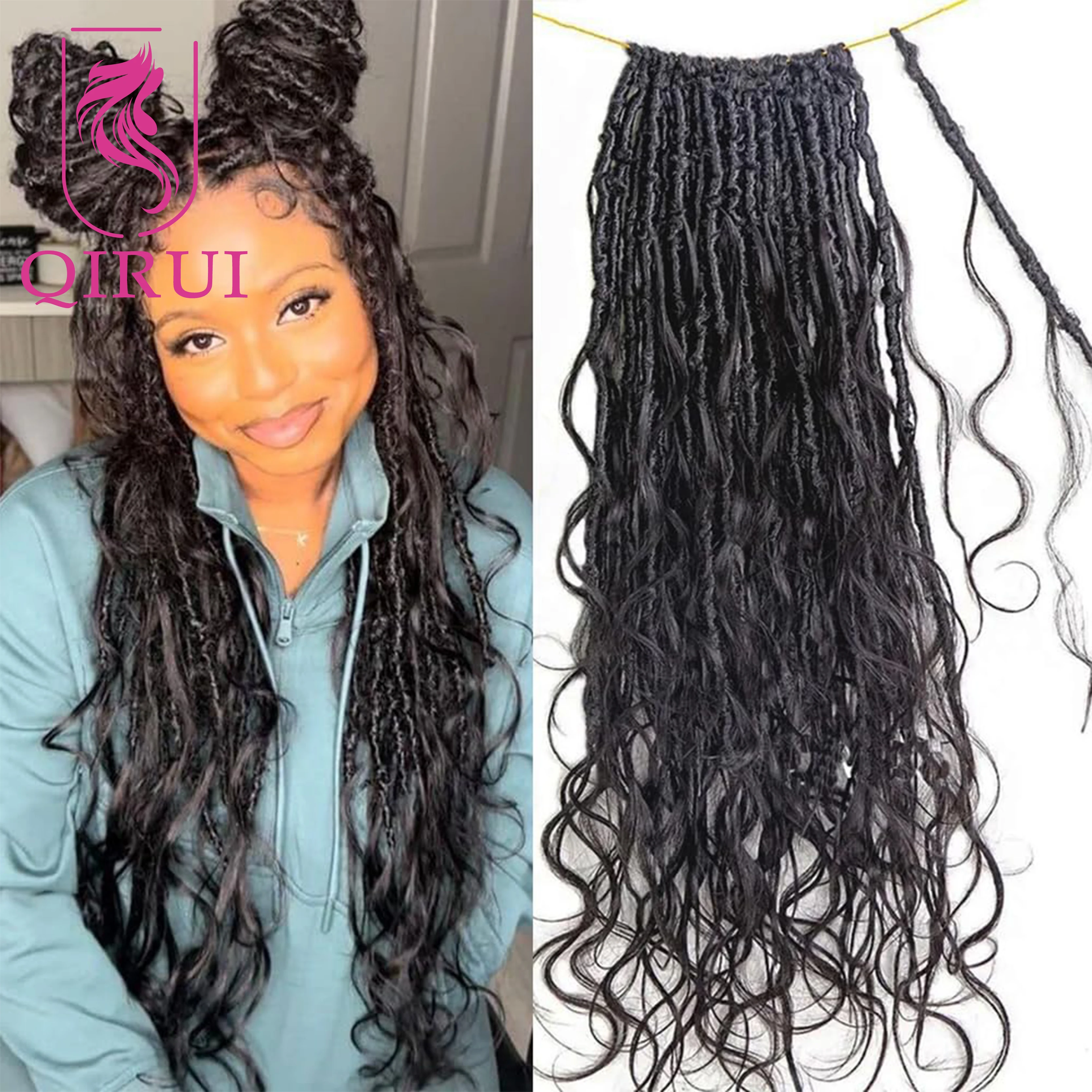 Crochet Boho Locs With Human Hair Wavy Pre Looped Locs Hair Knotless Braids With Human Hair Body Wave Full Ends Hair Extensions 1