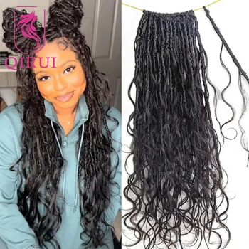 Crochet Boho Locs With Human Hair Wavy Pre Looped Locs Hair Knotless Braids With Human Hair Body Wave Full Ends Hair Extensions 1