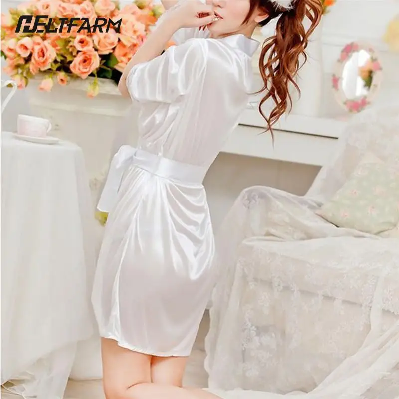 Women Sleepwear women dress women sleepwear Sexy Women Satin Soft Nightgown Lingerie Nightdress Female Sleepwear Robe Night Suits Satin Robe Black White Rose