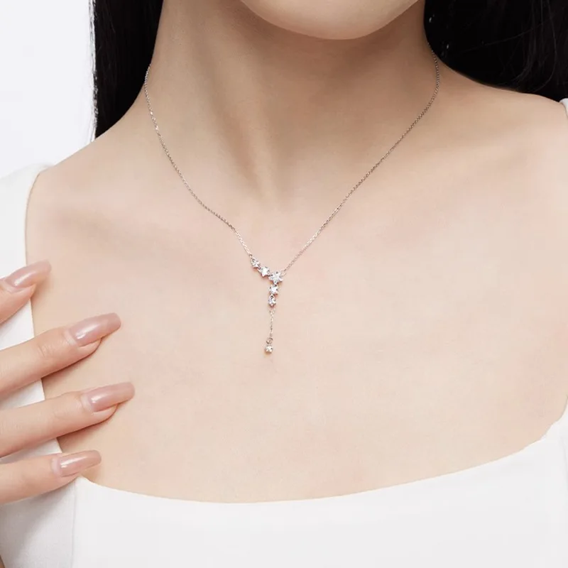 

PANJBJ 925 Sterling Silver Star Zircon Necklace for Women Girl Korean Fashion Temperament Jewelry Birthday Gift Dropshipping
