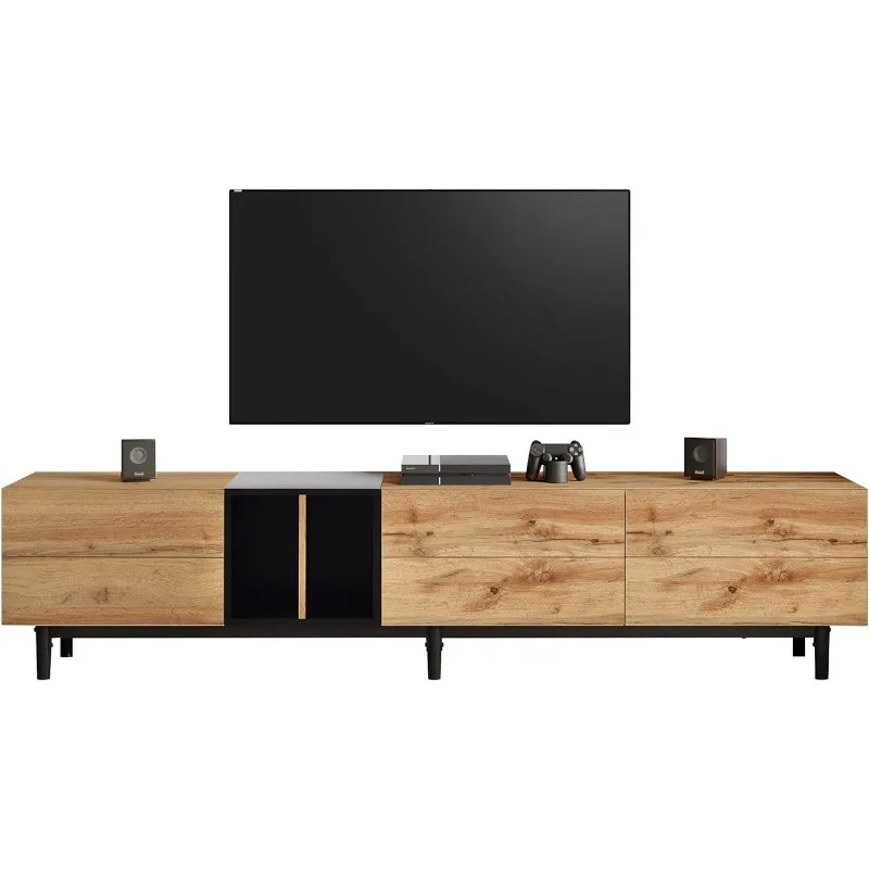 

Modern TV Entertainment Center with 3 Cabinets & Open Shelves, Wood TV Stand for TVs Up to 80” for Living Room Bedroom