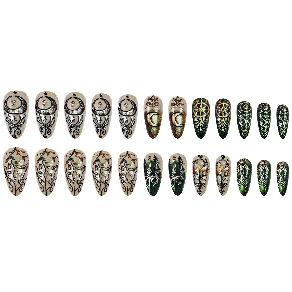 24 Stück/Set Mittellange Künstliche Nägel Quadratische Ballett-Nagelspitzen Glitzernde Sternenhimmel-Mond-Stern-Feder-Design Aufklebenägel Falsche Nagelkunst – Detail 26