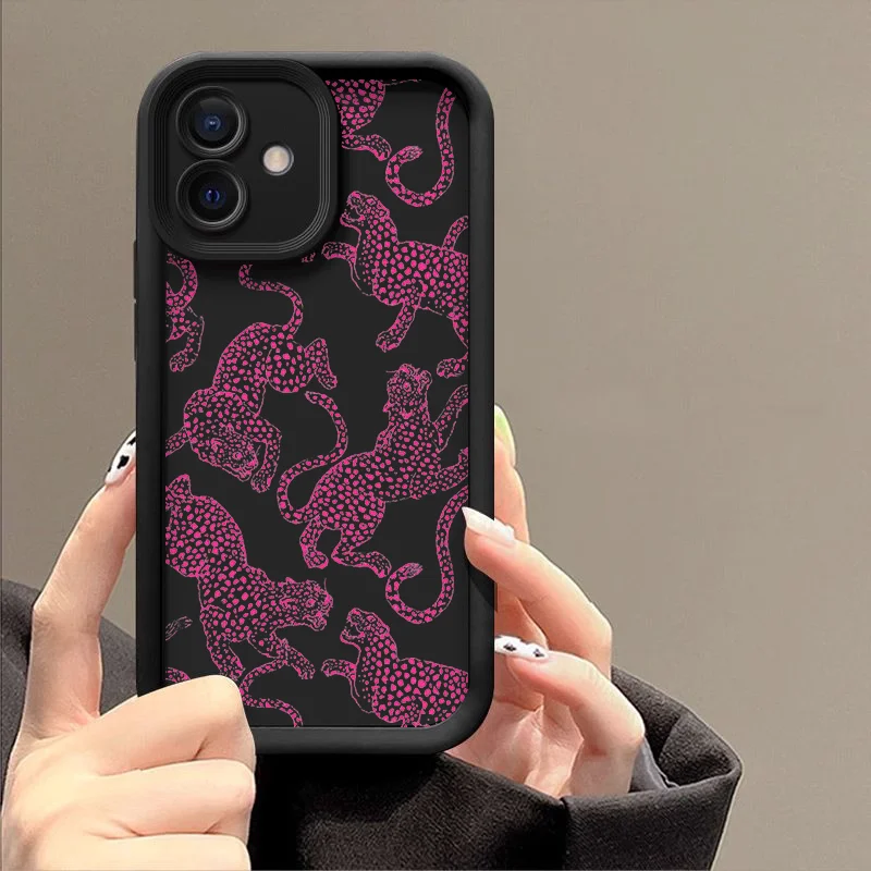 Pink Leopard Print Shockproof Soft Silicon Phone Case - Cute Animal Design Cover