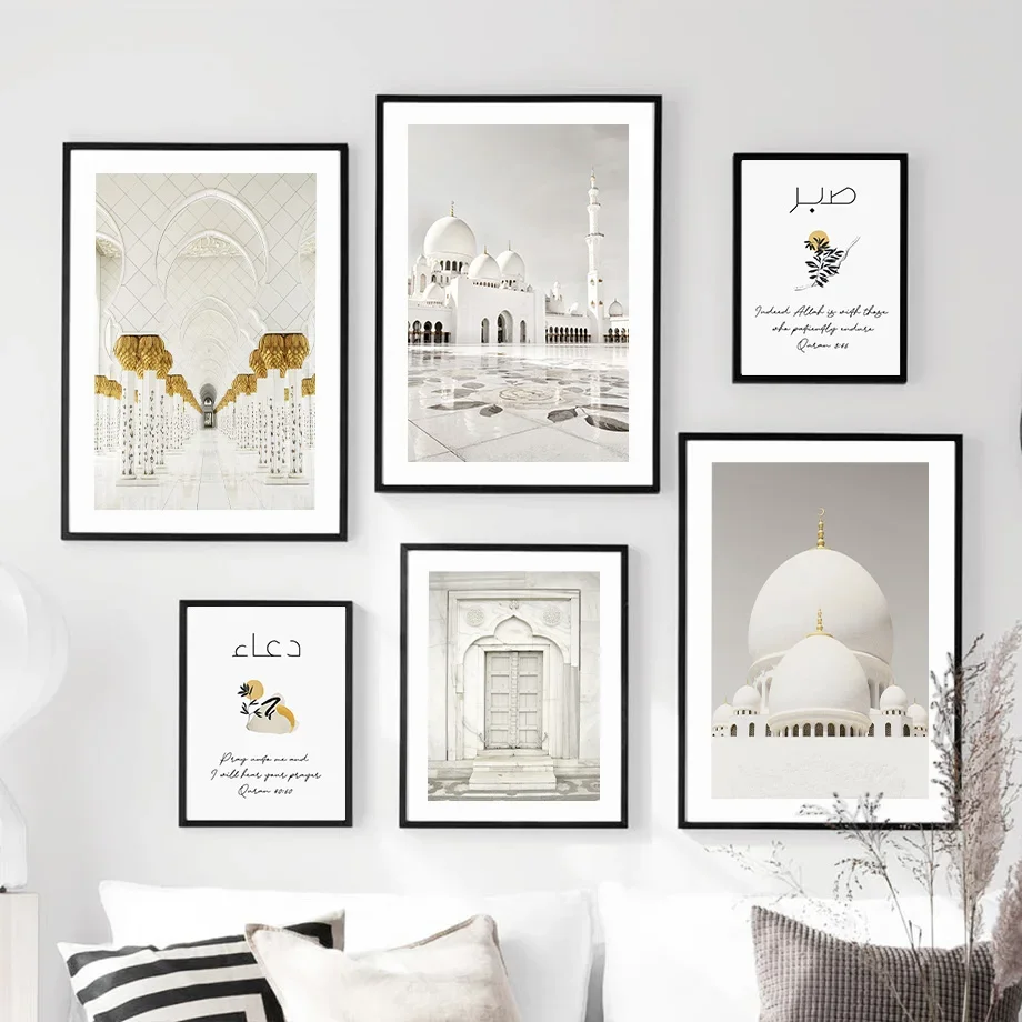 Islamic Architecture Zayed Mosque Arabic Quotes Wall Art Canvas Painting Nordic Posters And Prints Wall Pictures For Living Room