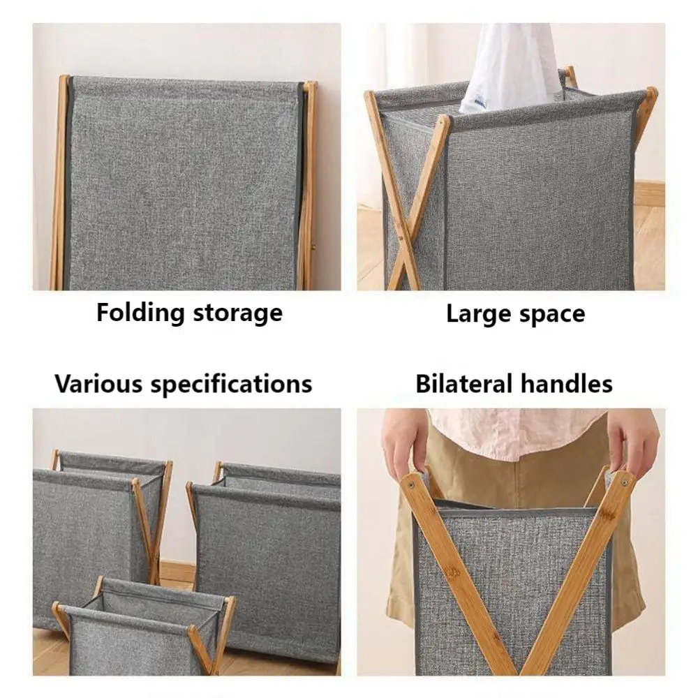 Bamboo Fabric Foldable Laundry Basket Portable Dirty Clothes Hamper for   Home Bathroom Space Saving Storage Organizer 4
