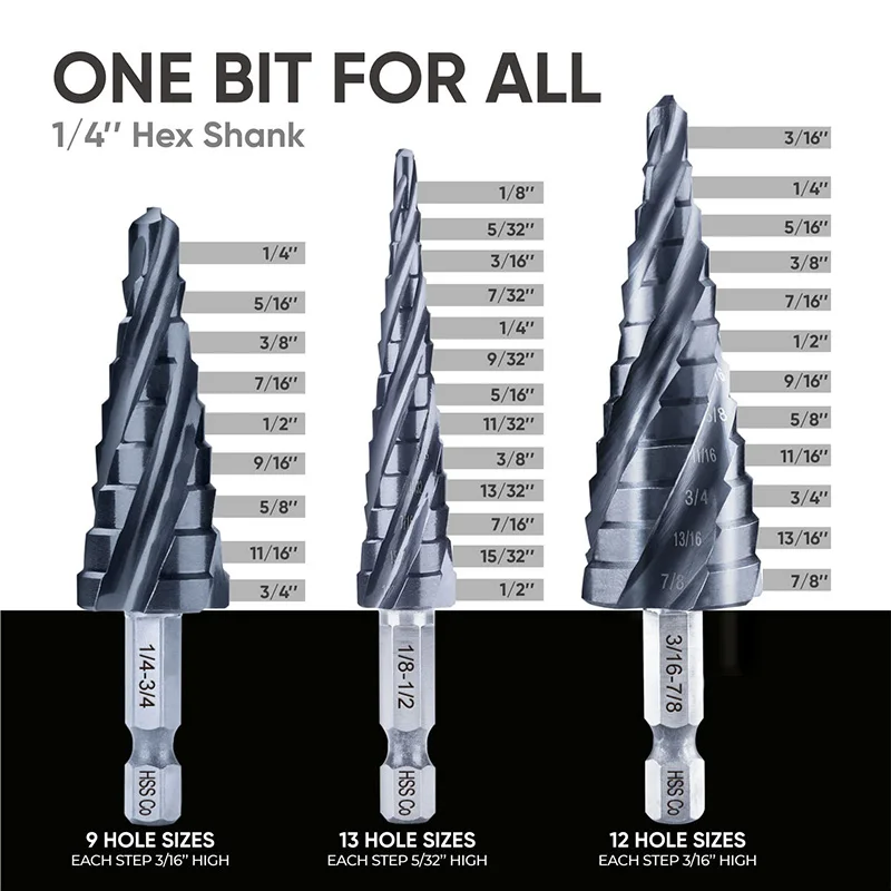 M35 Cobalto Contiene Trapano A Gradino A Spirale Esagonale Apri Fori In Acciaio Inossidabile Pagoda Punta Da Trapano Per Fori 3 12/4 12/4 20mm Strumento Di Taglio - Foto 2