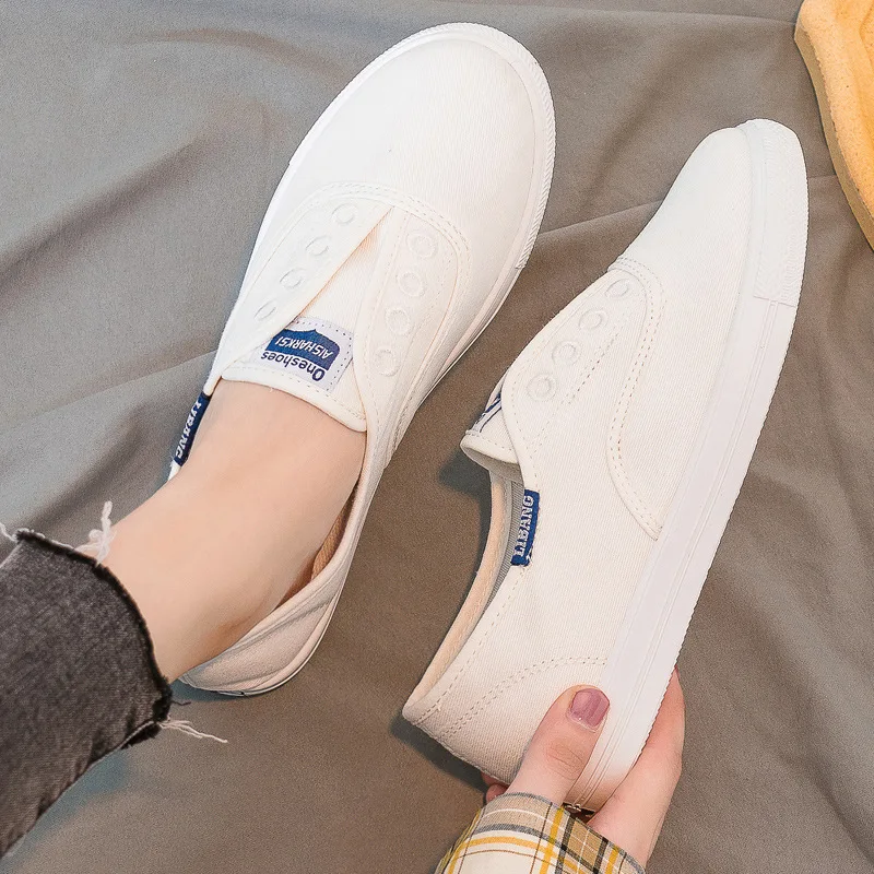 White Womens Slip On Canvas Loafers Women Canvas White Shoes