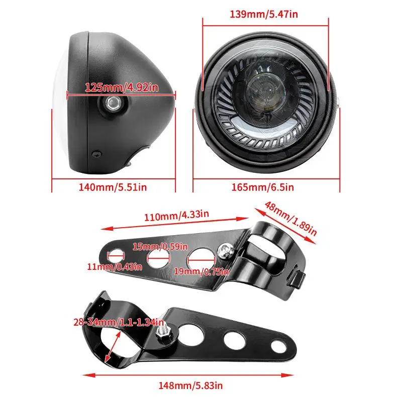 6.5-inch motocykl LED světlomet retro kolo 12v 26w 6500k LED světlomet s držák souprava modifikovaná součástky