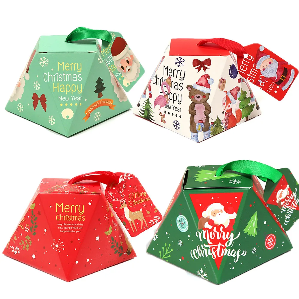 

New Candy Box Christmas Gift Boxes Christmas Decorations for Home Gift Bags with ribbon Packaging Paper Bag Party Favor Supplies