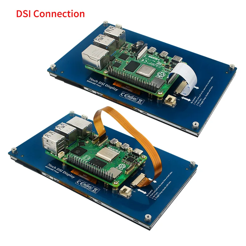 Touch Screen Display Computer Secondary Screen Computer Monitor 7 / 5 Inch DSI IPS Touch Screen for RPi 5 Capacitive Touch Display 800*480 LCD Monitor with Holder for Raspberry Pi 4B 3B+ 3B