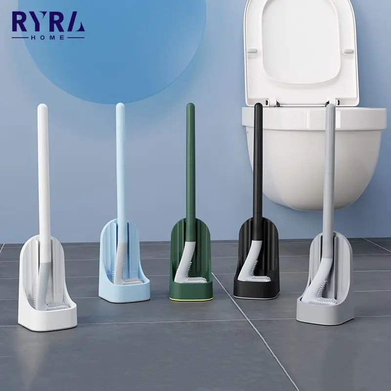 TPR Silicone Toilet Brush With Quick Drying Holder Long Handle Toilet Bowl Cleaner Bathroom Cleaning Tool