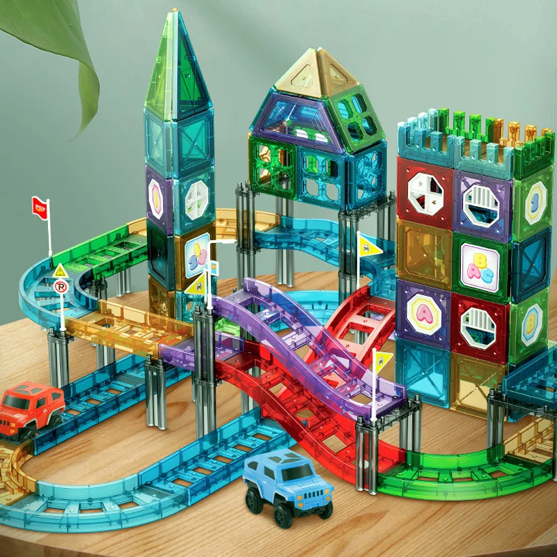 

Magnetic Designer Building Blocks Magnet Maze Race Run Ball Marble Track Funnel Slide Brick DIY Education Toys For Children Gift