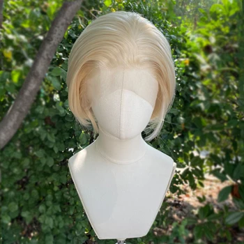 Blonde Lace Front Wigs for Men Short Bob Cut Synthetic Hair 13x4 Lace Front Wigs for Women Free Part Natural Hairline 150%