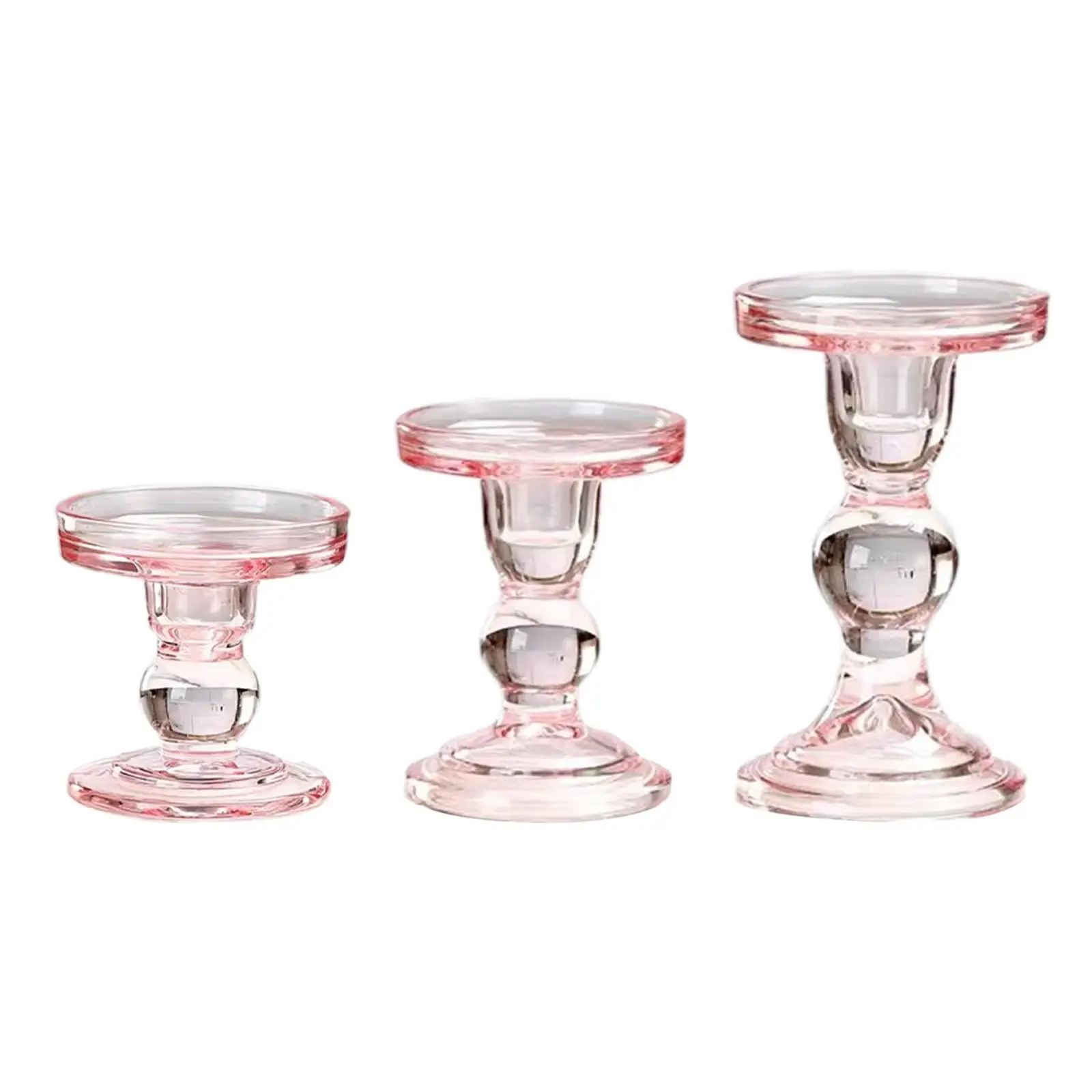 Candle Holder Pink Glass Candlestick Holder Pillar Candle Stand for Valentine's Day Wedding Dining Room Anniversary Festival