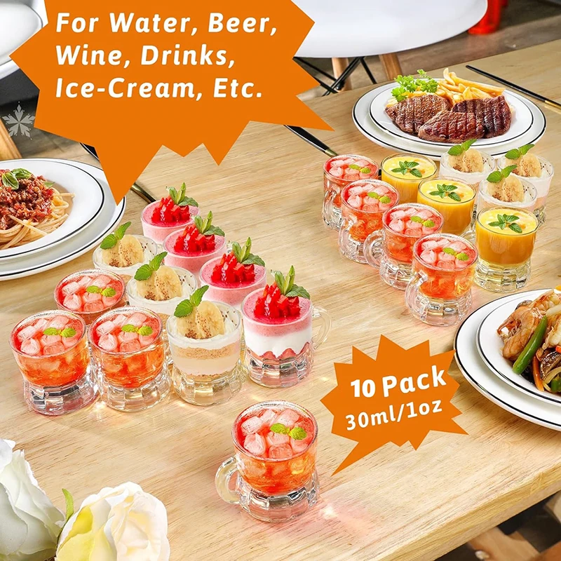 5/10PCS 30ml 맥주 컵 작은 손잡이 플라스틱 위스키 미니 파티 머그잔 유리 Barware 주방 다이닝 바 야외 식기류
